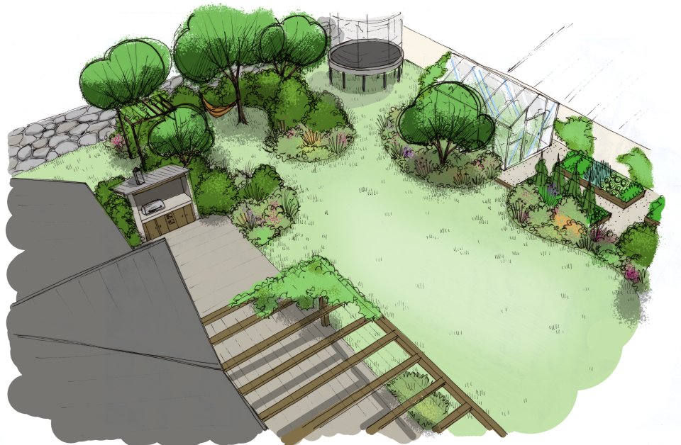 Conception d'un jardin naturel familial dans les Hautes-Alpes. Conçu par Clémentine ARNAUD La Voix du Jardin