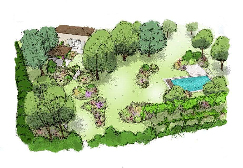 Conception de jardin pour gite, écologique et champêtre. Conçu par Clémentine ARNAUD La Voix du Jardin