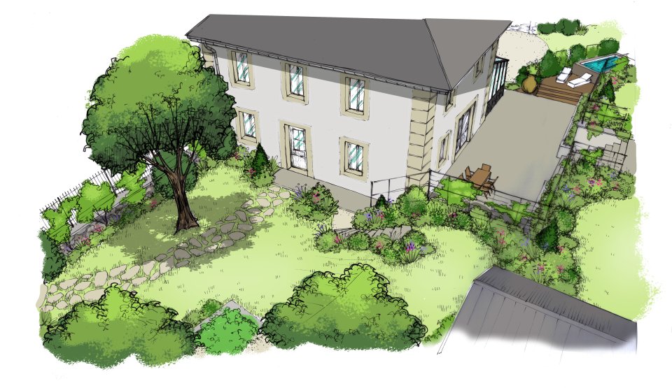 Conception d'un petit jardin de campagne par un architecte paysagiste en Ubaye