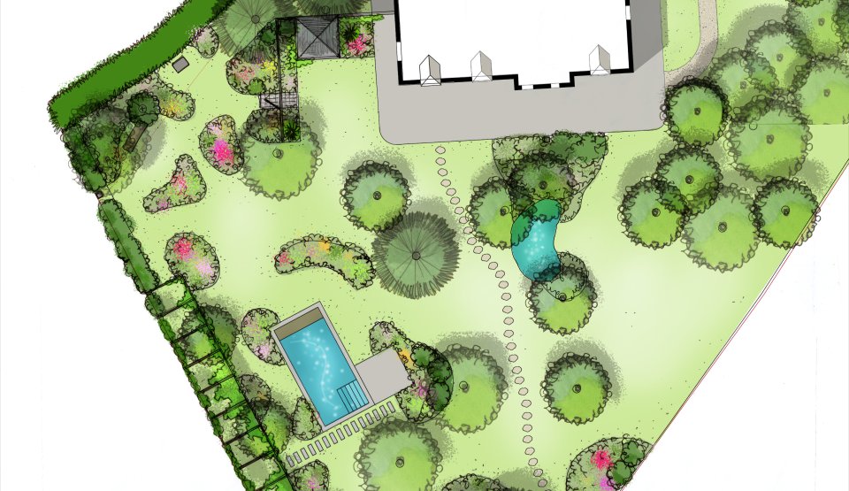 Plan d'un projet de jardin de campagne dans les Hautes-Alpes