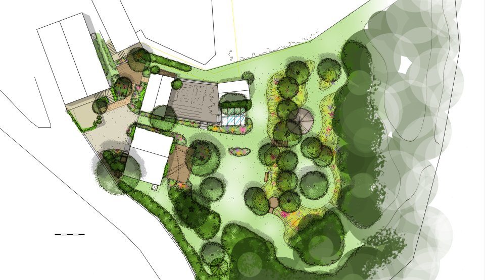 Plan de conception d'un jardin champêtre