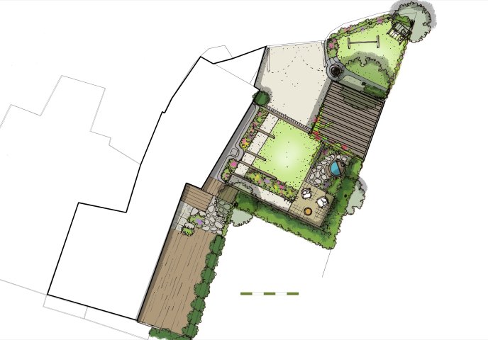 Plan d'un projet de jardin de village, conçu par une architecte paysagiste