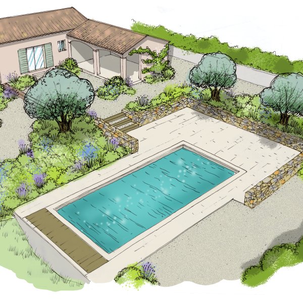 Dessin d'un jardin provençal